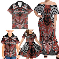 Aotearoa Iwi Rongowhakaata Personalised Family Matching Off Shoulder Maxi Dress and Hawaiian Shirt Maori Kowhaiwhai Pattern