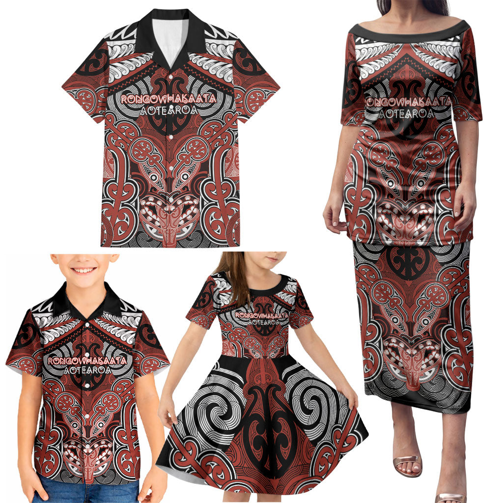 Aotearoa Iwi Rongowhakaata Personalised Family Matching Puletasi and Hawaiian Shirt Maori Kowhaiwhai Pattern