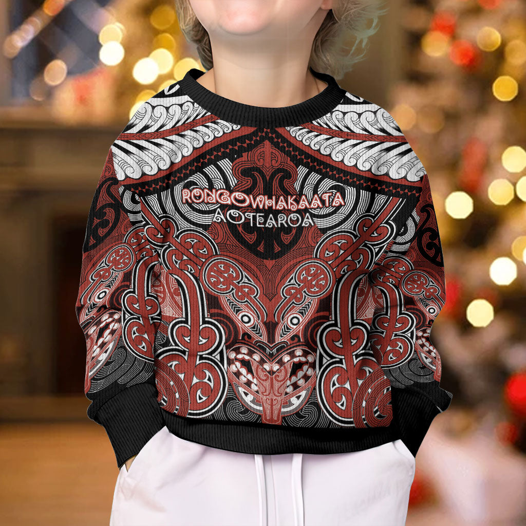Aotearoa Iwi Rongowhakaata Personalised Kid Ugly Christmas Sweater Maori Kowhaiwhai Pattern
