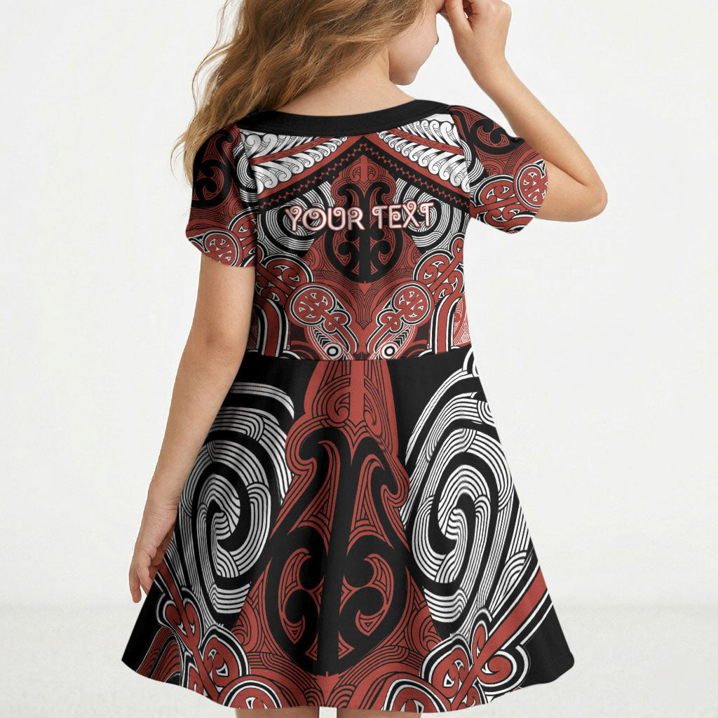Aotearoa Iwi Rongowhakaata Personalised Kid Short Sleeve Dress Maori Kowhaiwhai Pattern