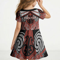 Aotearoa Iwi Rongowhakaata Personalised Kid Short Sleeve Dress Maori Kowhaiwhai Pattern
