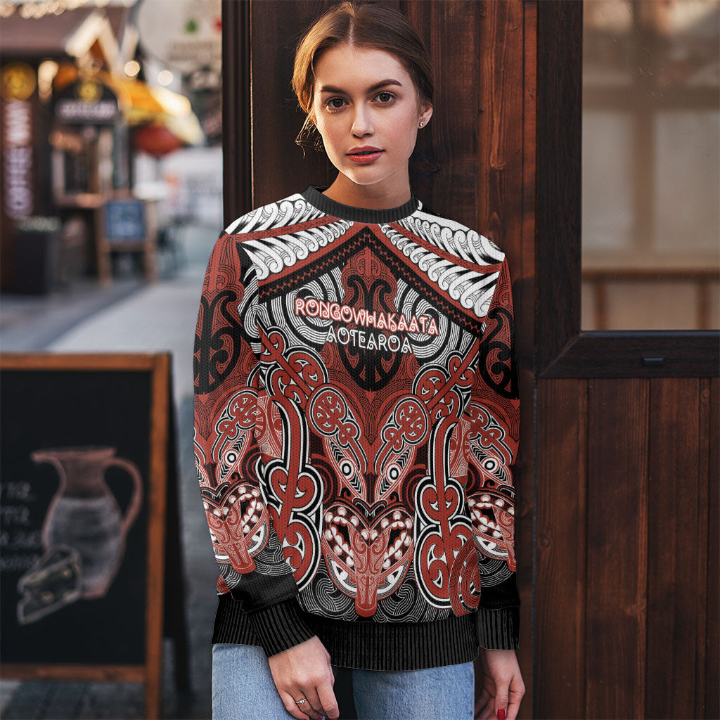 Aotearoa Iwi Rongowhakaata Personalised Ugly Christmas Sweater Maori Kowhaiwhai Pattern
