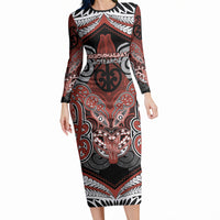 Aotearoa Iwi Rongowhakaata Personalised Long Sleeve Bodycon Dress Maori Kowhaiwhai Pattern