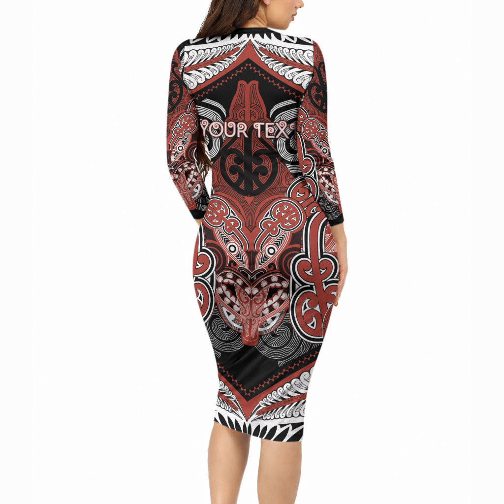 Aotearoa Iwi Rongowhakaata Personalised Long Sleeve Bodycon Dress Maori Kowhaiwhai Pattern
