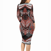 Aotearoa Iwi Rongowhakaata Personalised Long Sleeve Bodycon Dress Maori Kowhaiwhai Pattern