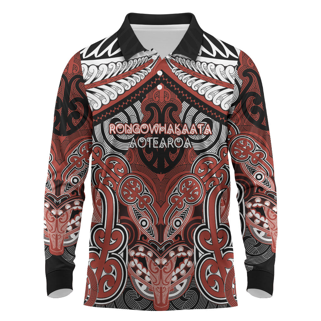 Aotearoa Iwi Rongowhakaata Personalised Long Sleeve Polo Shirt Maori Kowhaiwhai Pattern