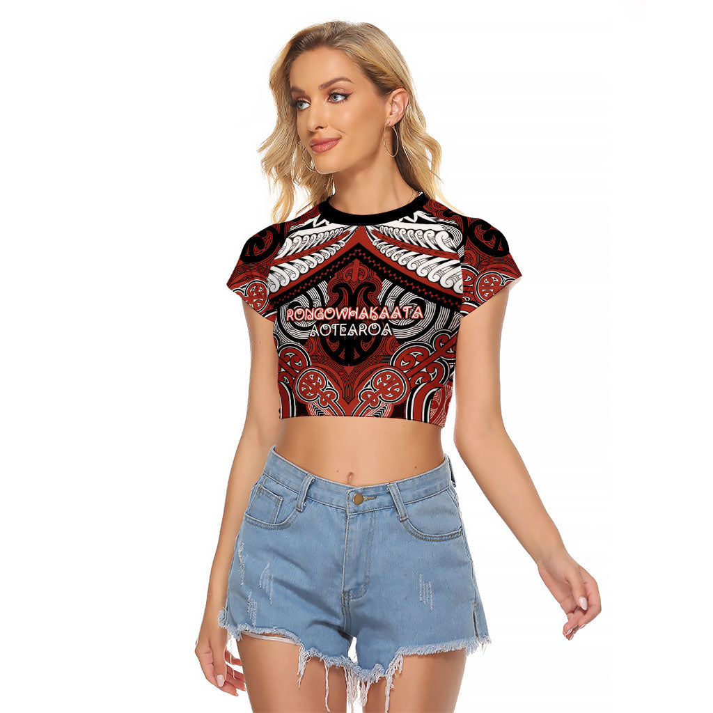 Aotearoa Iwi Rongowhakaata Personalised Raglan Cropped T Shirt Maori Kowhaiwhai Pattern