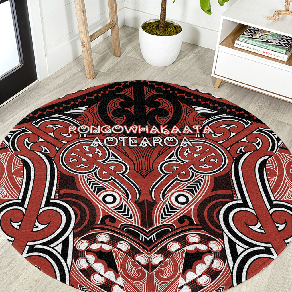 Aotearoa Iwi Rongowhakaata Round Carpet Maori Kowhaiwhai Pattern LT19 Red - Polynesian Pride