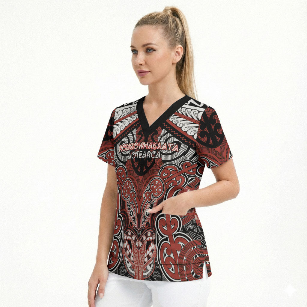 Aotearoa Iwi Rongowhakaata Personalised Scrub Top Maori Kowhaiwhai Pattern