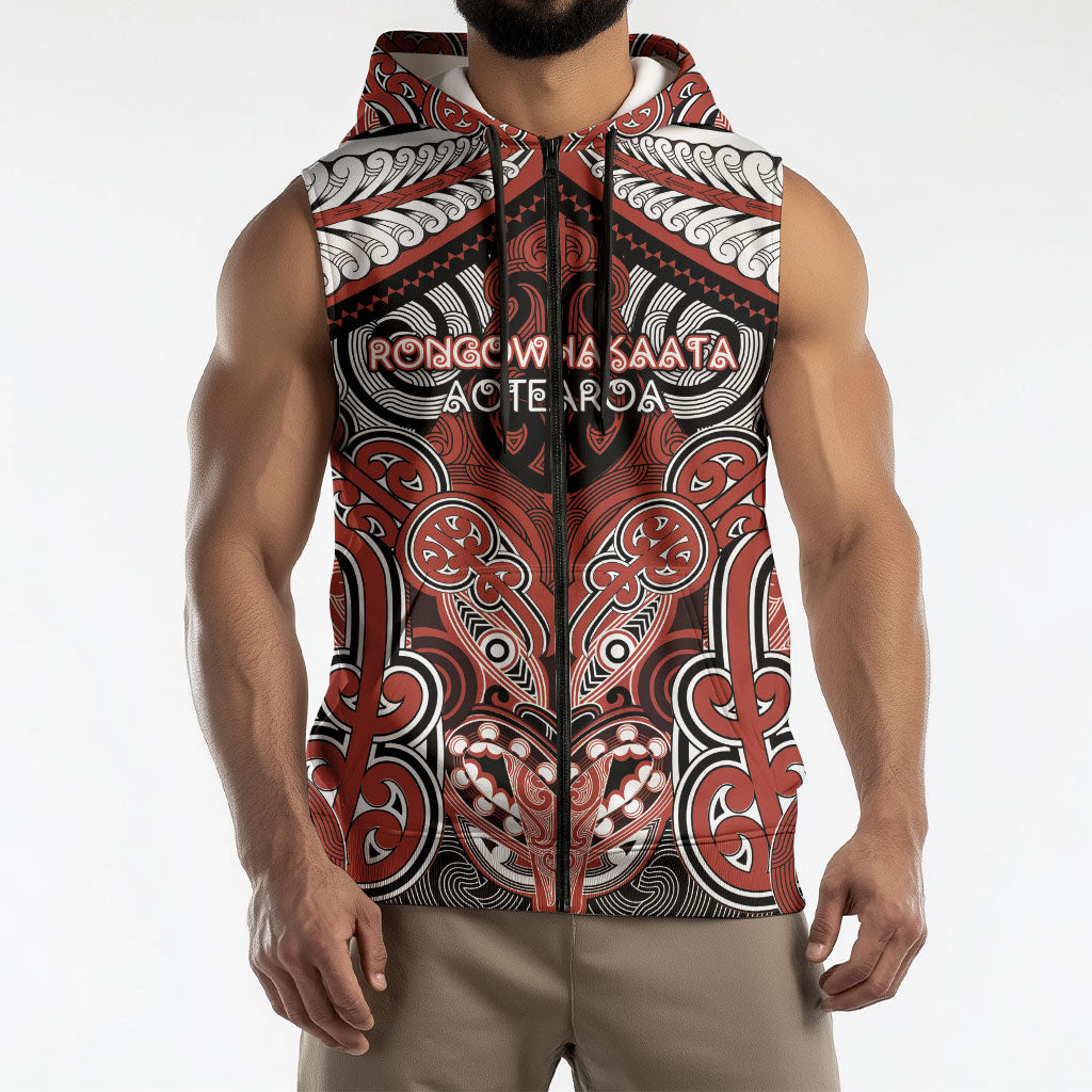 Aotearoa Iwi Rongowhakaata Personalised Sleeveless Zip Hoodie Maori Kowhaiwhai Pattern