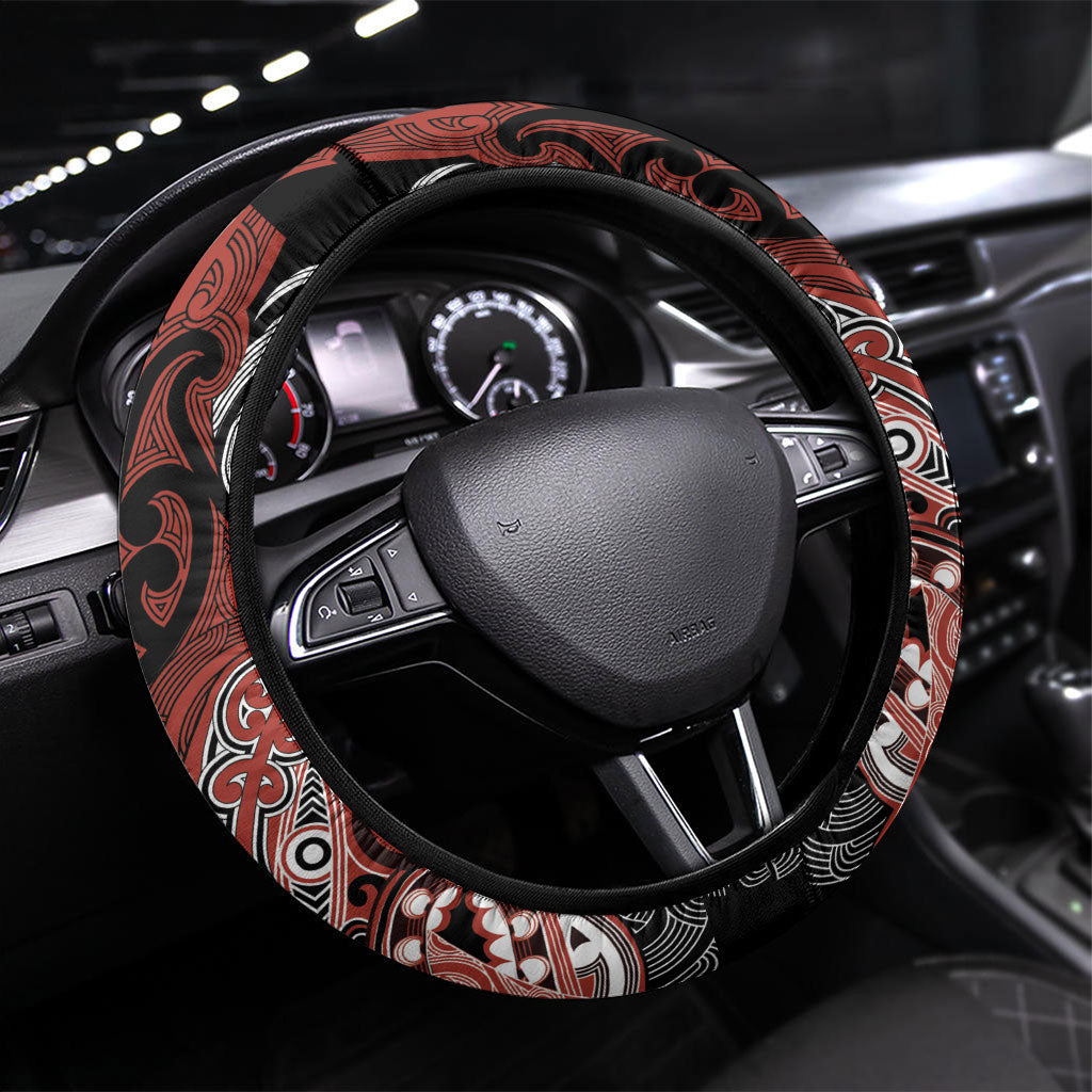 Aotearoa Iwi Rongowhakaata Steering Wheel Cover Maori Kowhaiwhai Pattern LT19 Universal Fit Red - Polynesian Pride
