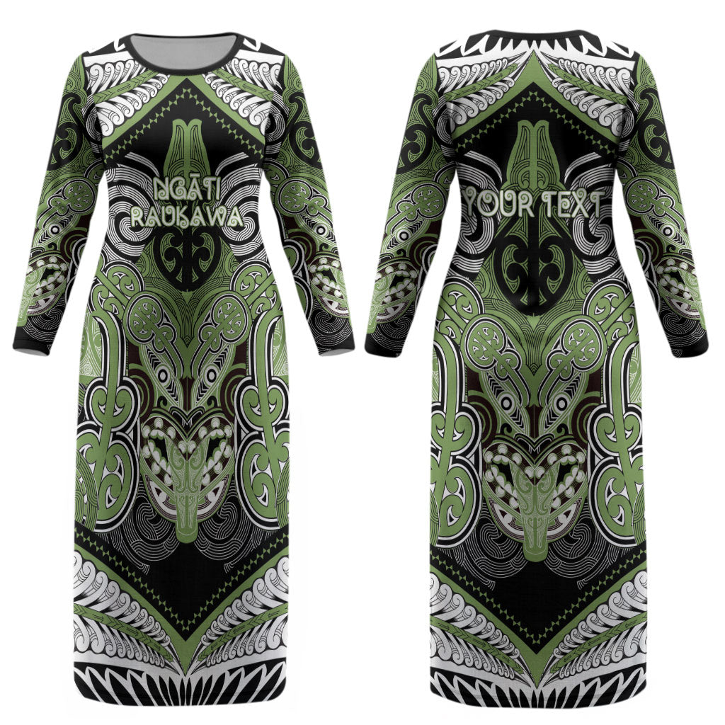 Aotearoa Iwi Ngati Raukawa Personalised Couples Matching Long Sleeve Bodycon Dress and Hawaiian Shirt Maori Kowhaiwhai Pattern