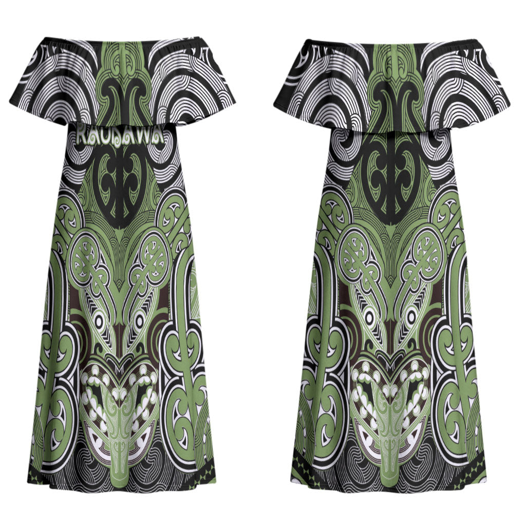 Aotearoa Iwi Ngati Raukawa Personalised Couples Matching Off Shoulder Maxi Dress and Hawaiian Shirt Maori Kowhaiwhai Pattern