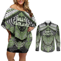 Aotearoa Iwi Ngati Raukawa Personalised Couples Matching Off Shoulder Short Dress and Long Sleeve Button Shirt Maori Kowhaiwhai Pattern