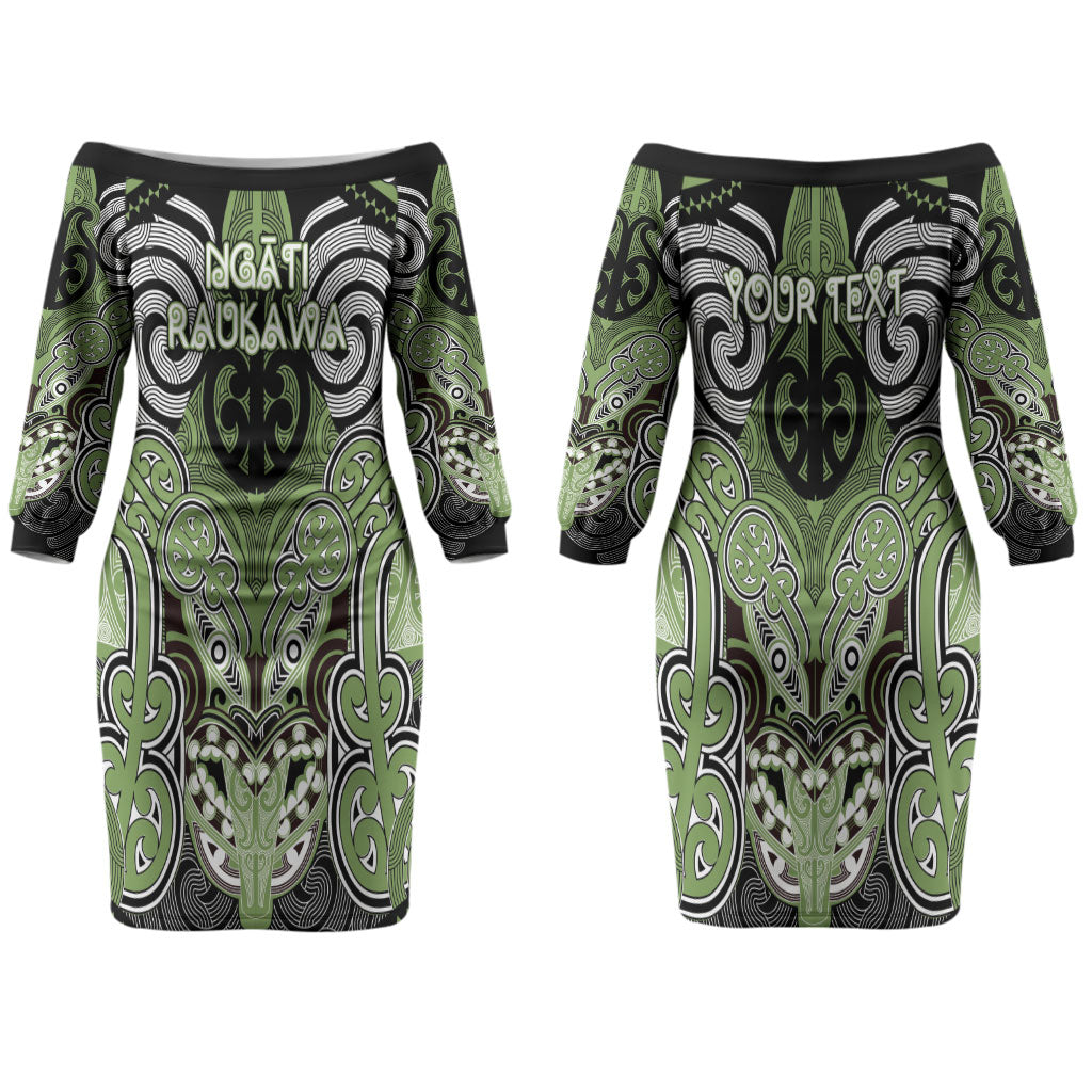 Aotearoa Iwi Ngati Raukawa Personalised Couples Matching Off The Shoulder Long Sleeve Dress and Hawaiian Shirt Maori Kowhaiwhai Pattern