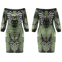 Aotearoa Iwi Ngati Raukawa Personalised Couples Matching Off The Shoulder Long Sleeve Dress and Hawaiian Shirt Maori Kowhaiwhai Pattern