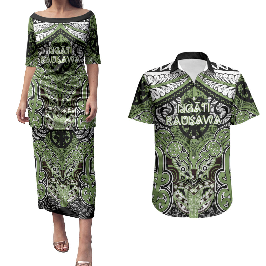 Aotearoa Iwi Ngati Raukawa Personalised Couples Matching Puletasi and Hawaiian Shirt Maori Kowhaiwhai Pattern