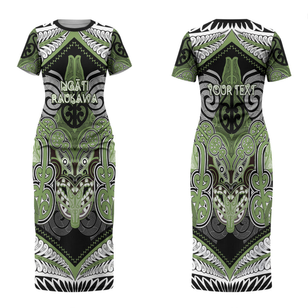 Aotearoa Iwi Ngati Raukawa Personalised Couples Matching Short Sleeve Bodycon Dress and Hawaiian Shirt Maori Kowhaiwhai Pattern