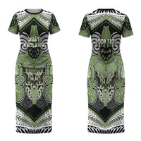 Aotearoa Iwi Ngati Raukawa Personalised Couples Matching Short Sleeve Bodycon Dress and Hawaiian Shirt Maori Kowhaiwhai Pattern