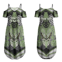 Aotearoa Iwi Ngati Raukawa Personalised Couples Matching Summer Maxi Dress and Long Sleeve Button Shirt Maori Kowhaiwhai Pattern