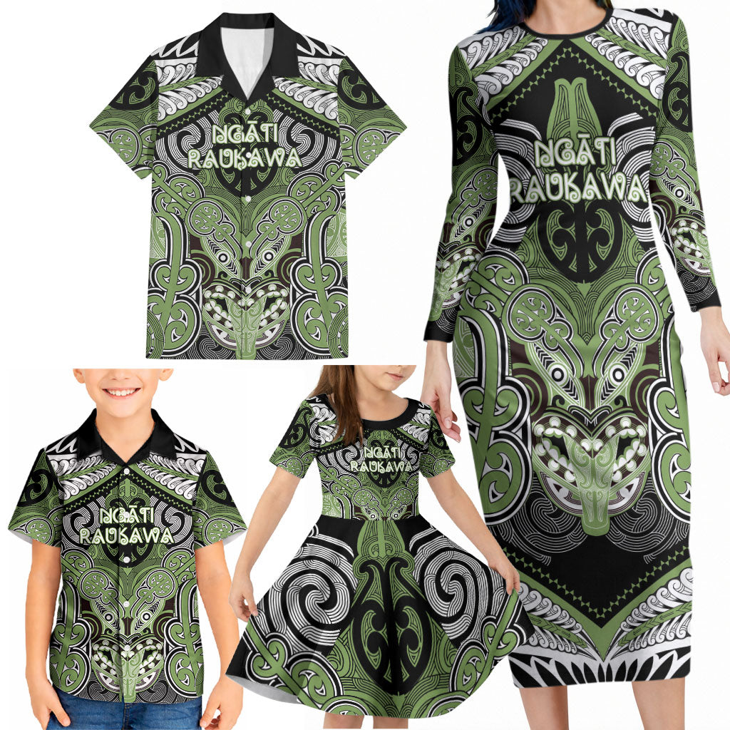 Aotearoa Iwi Ngati Raukawa Personalised Family Matching Long Sleeve Bodycon Dress and Hawaiian Shirt Maori Kowhaiwhai Pattern
