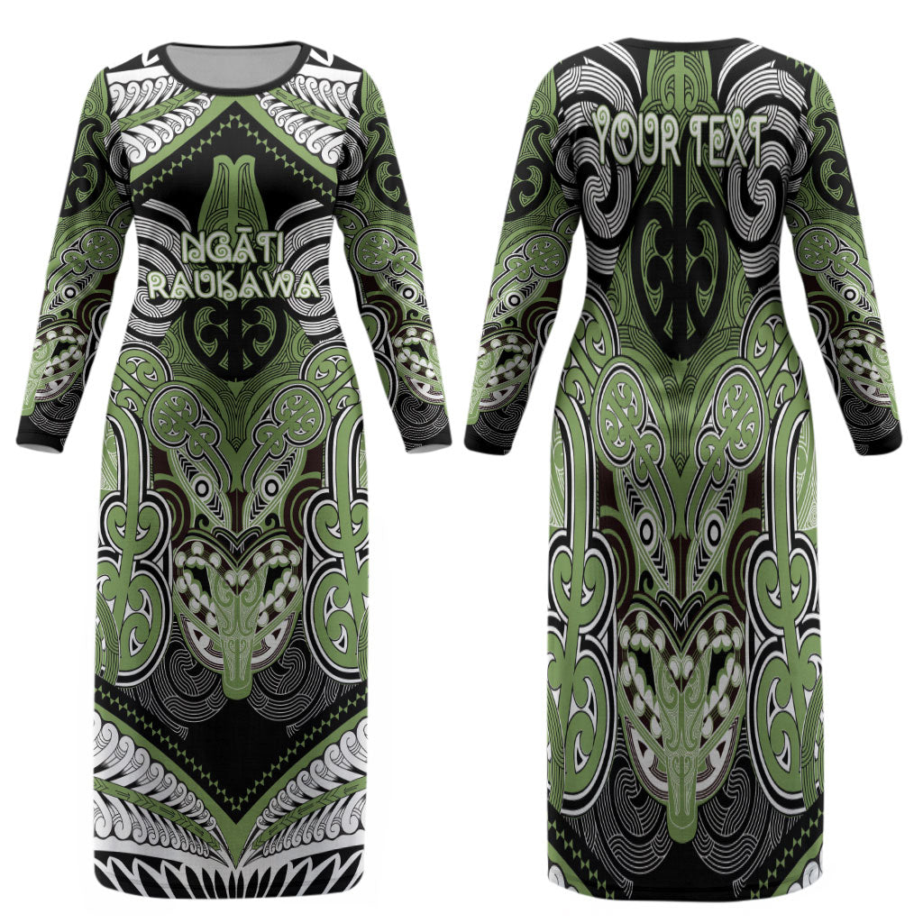 Aotearoa Iwi Ngati Raukawa Personalised Family Matching Long Sleeve Bodycon Dress and Hawaiian Shirt Maori Kowhaiwhai Pattern