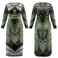 Aotearoa Iwi Ngati Raukawa Personalised Family Matching Long Sleeve Bodycon Dress and Hawaiian Shirt Maori Kowhaiwhai Pattern