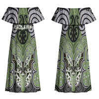 Aotearoa Iwi Ngati Raukawa Personalised Family Matching Off Shoulder Maxi Dress and Hawaiian Shirt Maori Kowhaiwhai Pattern