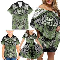 Aotearoa Iwi Ngati Raukawa Personalised Family Matching Off Shoulder Short Dress and Hawaiian Shirt Maori Kowhaiwhai Pattern
