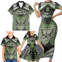 Aotearoa Iwi Ngati Raukawa Personalised Family Matching Short Sleeve Bodycon Dress and Hawaiian Shirt Maori Kowhaiwhai Pattern