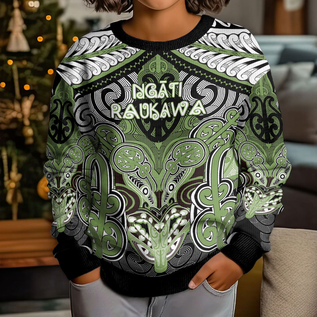 Aotearoa Iwi Ngati Raukawa Personalised Kid Ugly Christmas Sweater Maori Kowhaiwhai Pattern
