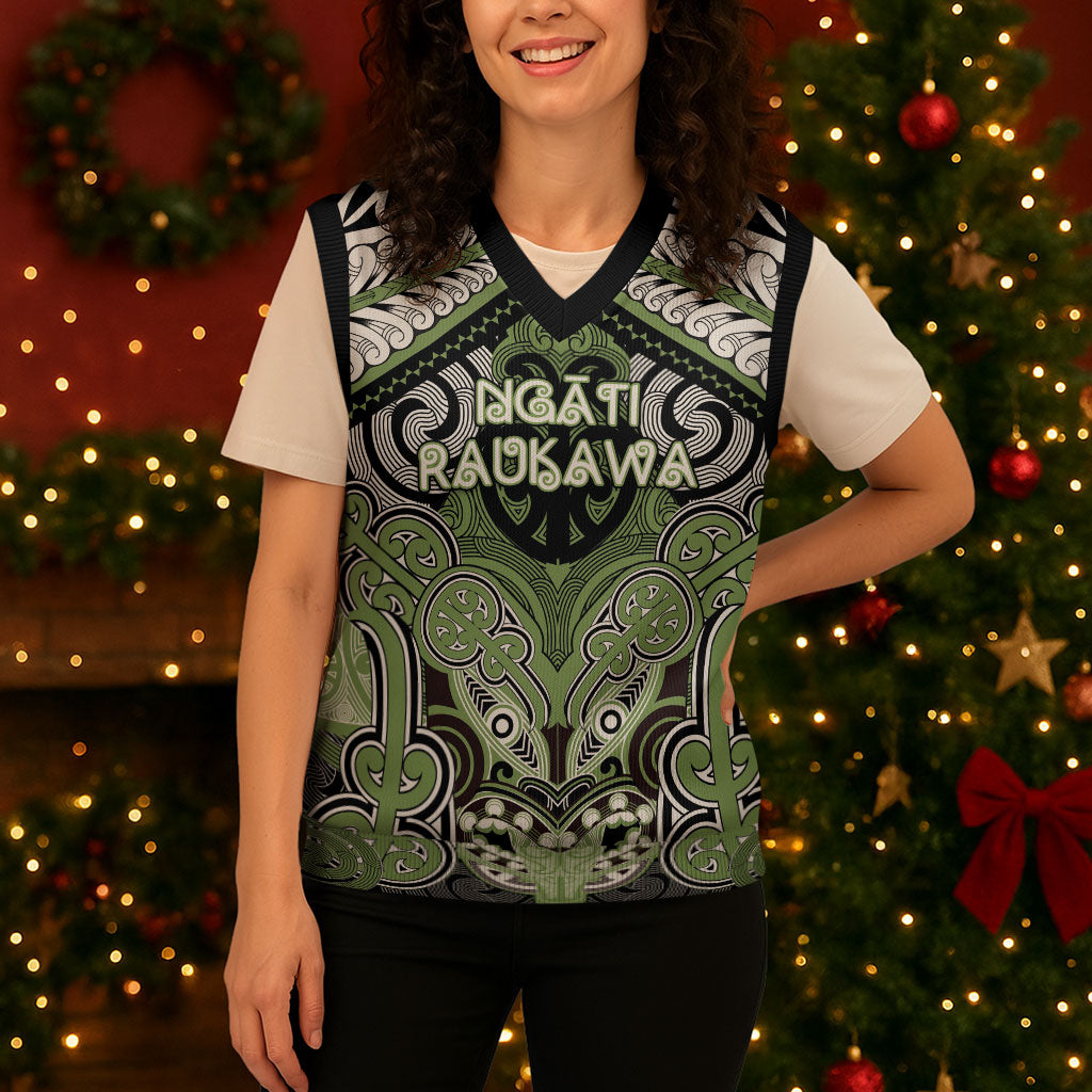 Aotearoa Iwi Ngati Raukawa Personalised Christmas Knitted V-Neck Vest Maori Kowhaiwhai Pattern