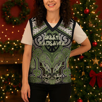 Aotearoa Iwi Ngati Raukawa Personalised Christmas Knitted V-Neck Vest Maori Kowhaiwhai Pattern
