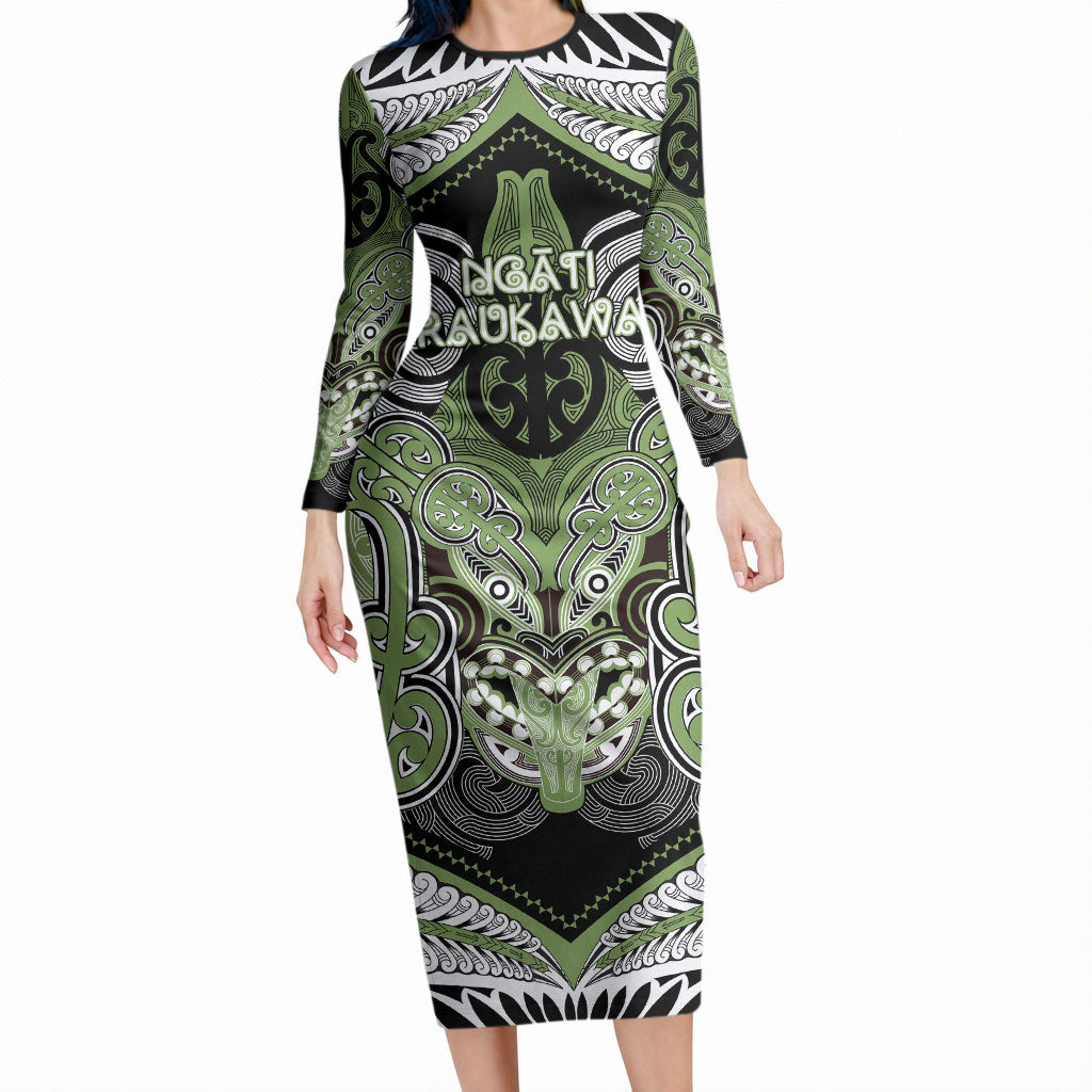 Aotearoa Iwi Ngati Raukawa Personalised Long Sleeve Bodycon Dress Maori Kowhaiwhai Pattern