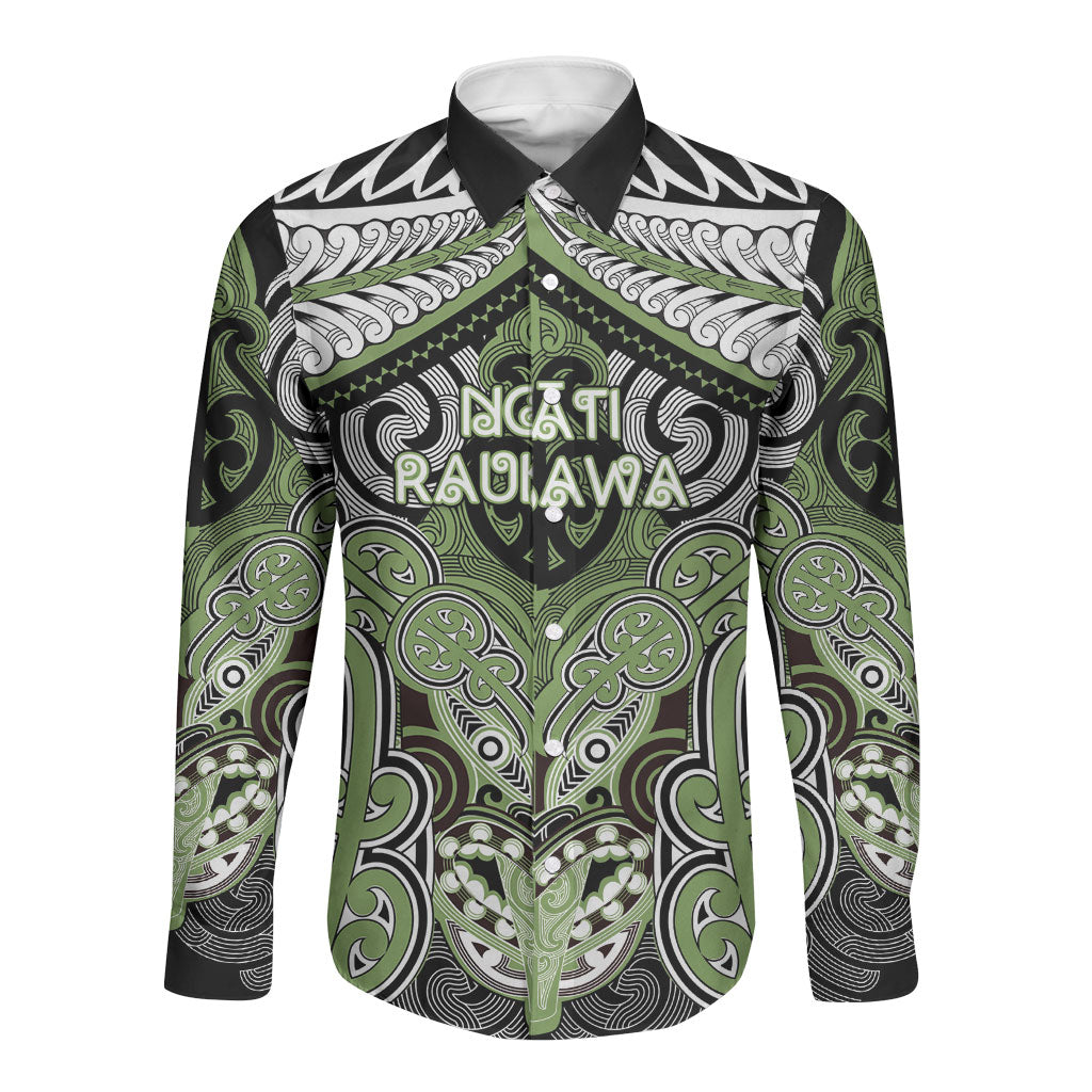 Aotearoa Iwi Ngati Raukawa Personalised Long Sleeve Button Shirt Maori Kowhaiwhai Pattern LT19 Unisex Green - Polynesian Pride
