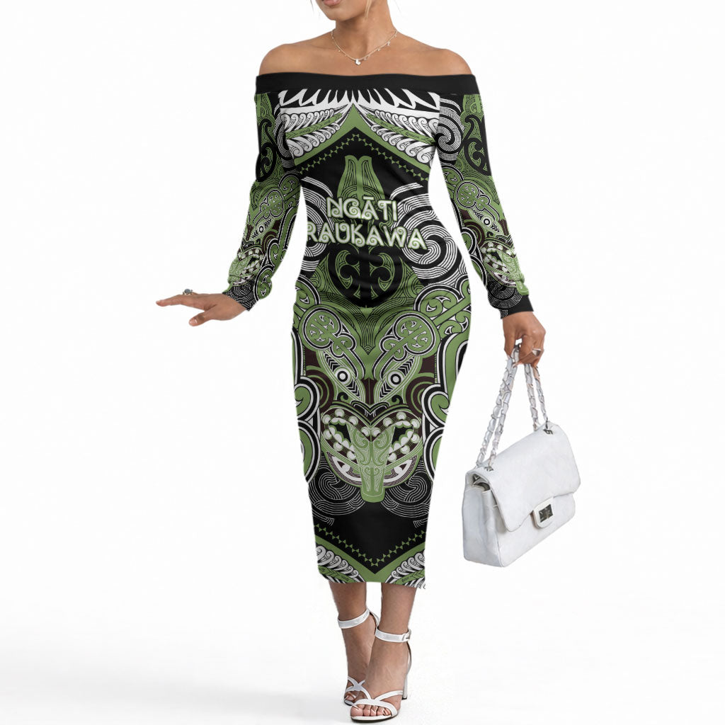Aotearoa Iwi Ngati Raukawa Personalised Off The Shoulder Long Sleeve Dress Maori Kowhaiwhai Pattern