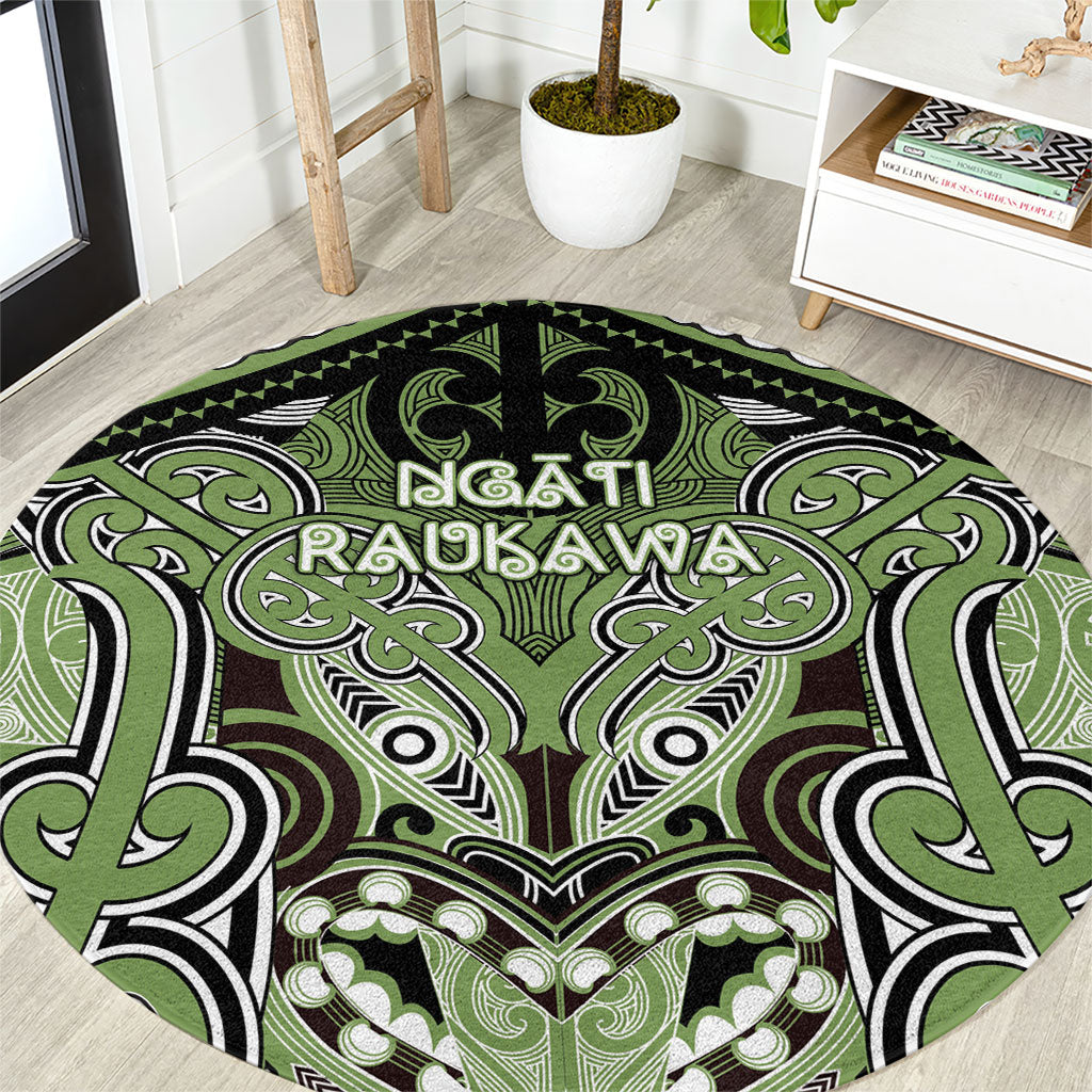 Aotearoa Iwi Ngati Raukawa Round Carpet Maori Kowhaiwhai Pattern LT19 Green - Polynesian Pride