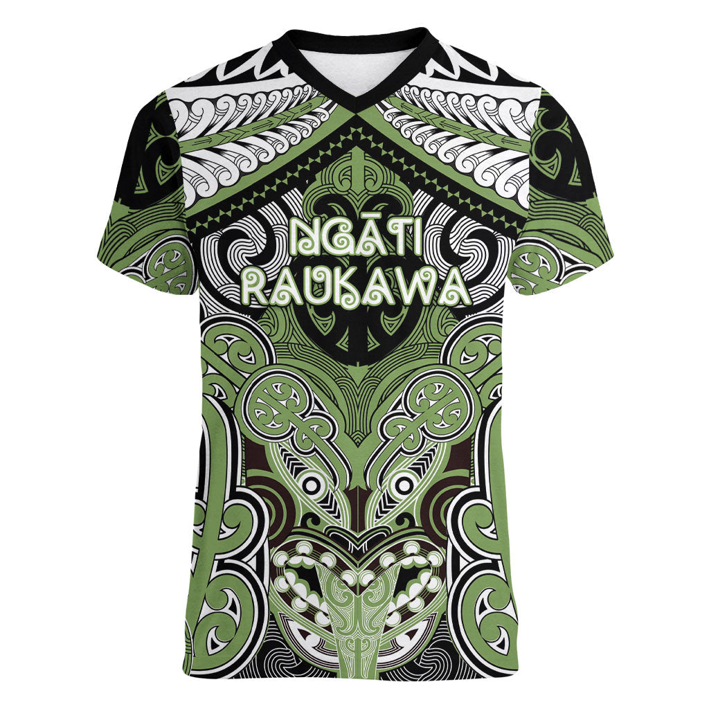 Aotearoa Iwi Ngati Raukawa Personalised Women V-Neck T-Shirt Maori Kowhaiwhai Pattern