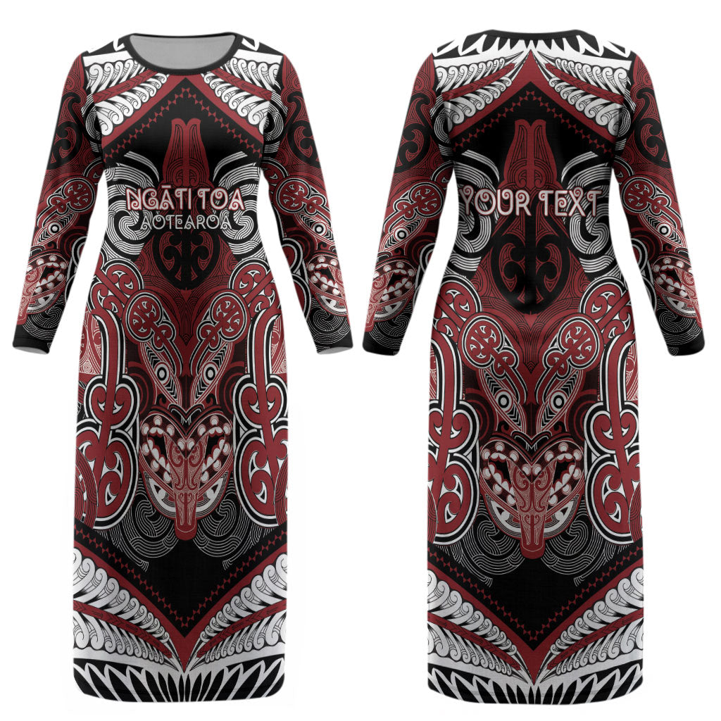 Aotearoa Iwi Ngati Toa Personalised Couples Matching Long Sleeve Bodycon Dress and Hawaiian Shirt Maori Kowhaiwhai Pattern