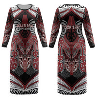 Aotearoa Iwi Ngati Toa Personalised Couples Matching Long Sleeve Bodycon Dress and Long Sleeve Button Shirt Maori Kowhaiwhai Pattern
