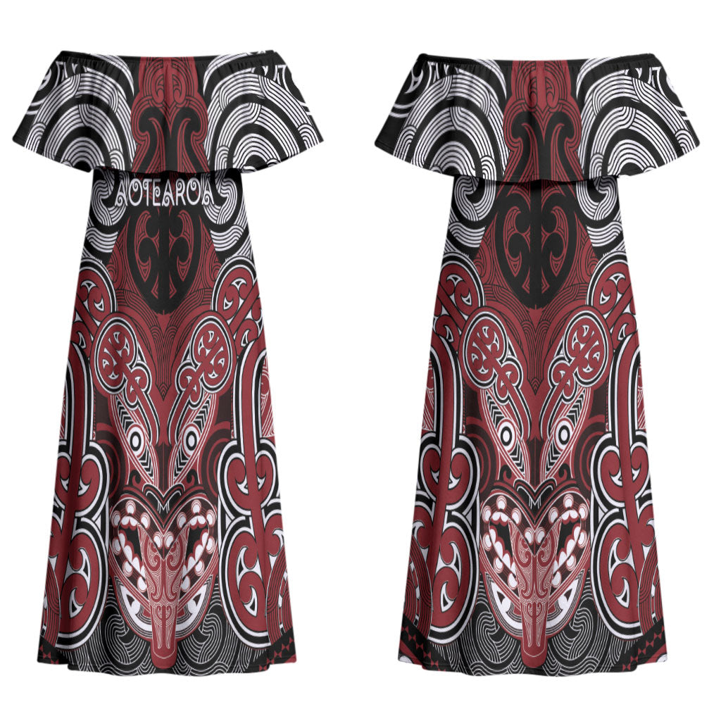 Aotearoa Iwi Ngati Toa Personalised Couples Matching Off Shoulder Maxi Dress and Long Sleeve Button Shirt Maori Kowhaiwhai Pattern