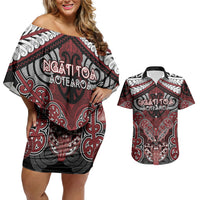 Aotearoa Iwi Ngati Toa Personalised Couples Matching Off Shoulder Short Dress and Hawaiian Shirt Maori Kowhaiwhai Pattern