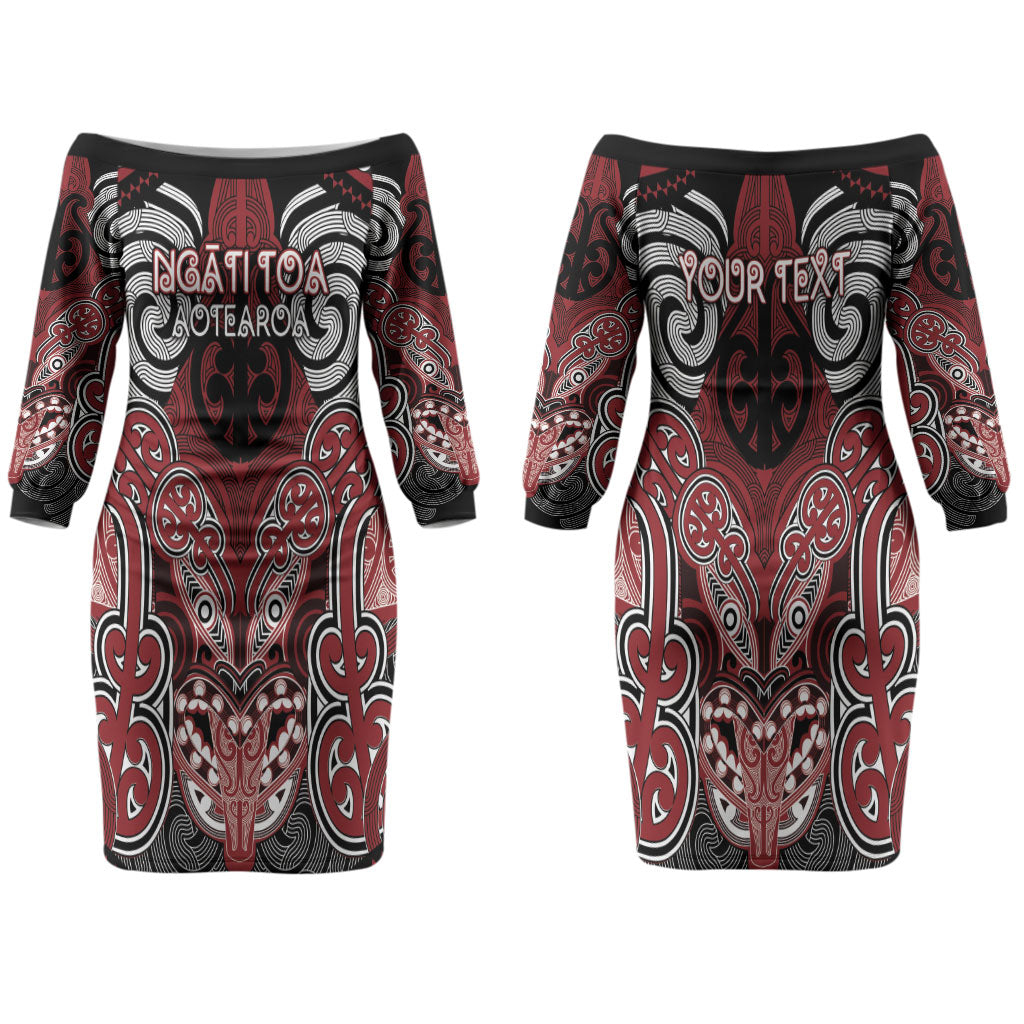Aotearoa Iwi Ngati Toa Personalised Couples Matching Off The Shoulder Long Sleeve Dress and Hawaiian Shirt Maori Kowhaiwhai Pattern