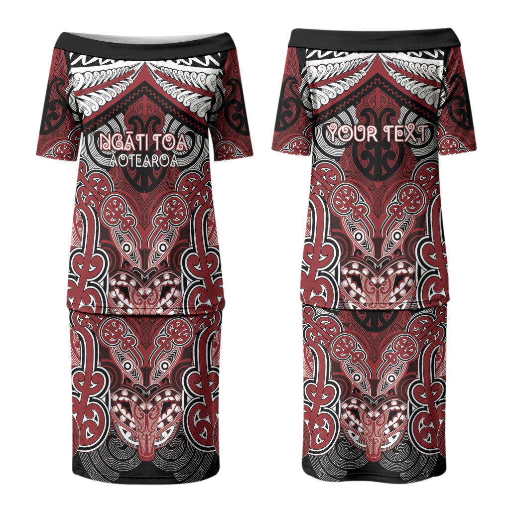 Aotearoa Iwi Ngati Toa Personalised Couples Matching Puletasi and Long Sleeve Button Shirt Maori Kowhaiwhai Pattern