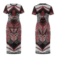 Aotearoa Iwi Ngati Toa Personalised Couples Matching Short Sleeve Bodycon Dress and Long Sleeve Button Shirt Maori Kowhaiwhai Pattern