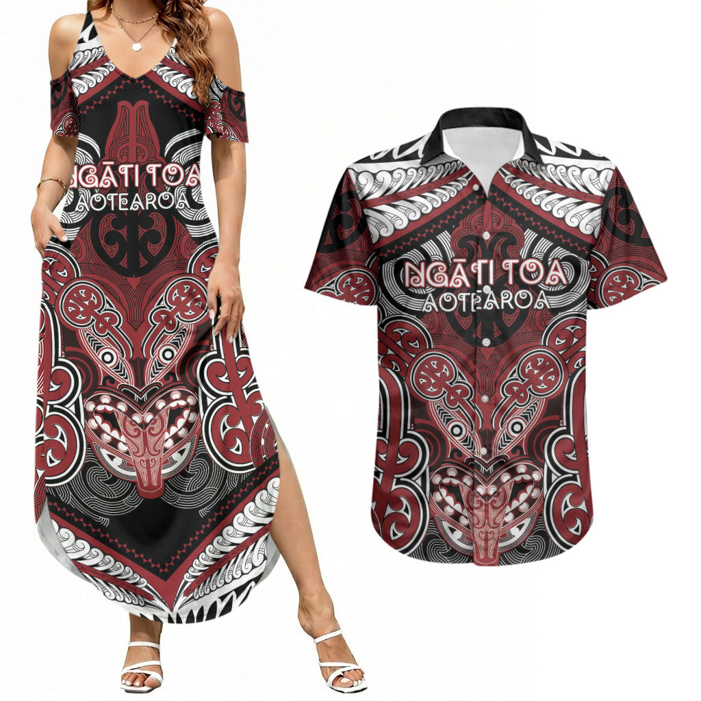Aotearoa Iwi Ngati Toa Personalised Couples Matching Summer Maxi Dress and Hawaiian Shirt Maori Kowhaiwhai Pattern