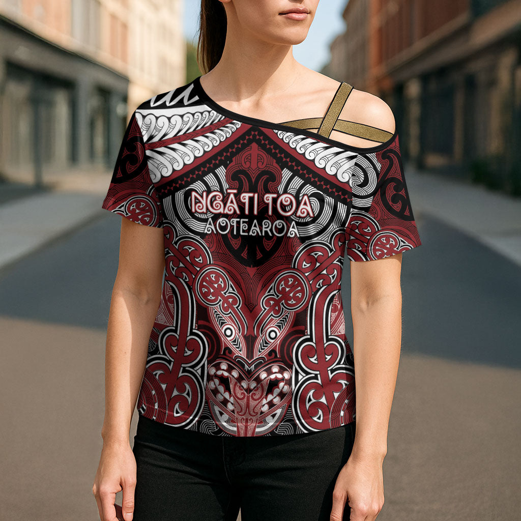 Aotearoa Iwi Ngati Toa Personalised Cross Shoulder Shirt Maori Kowhaiwhai Pattern