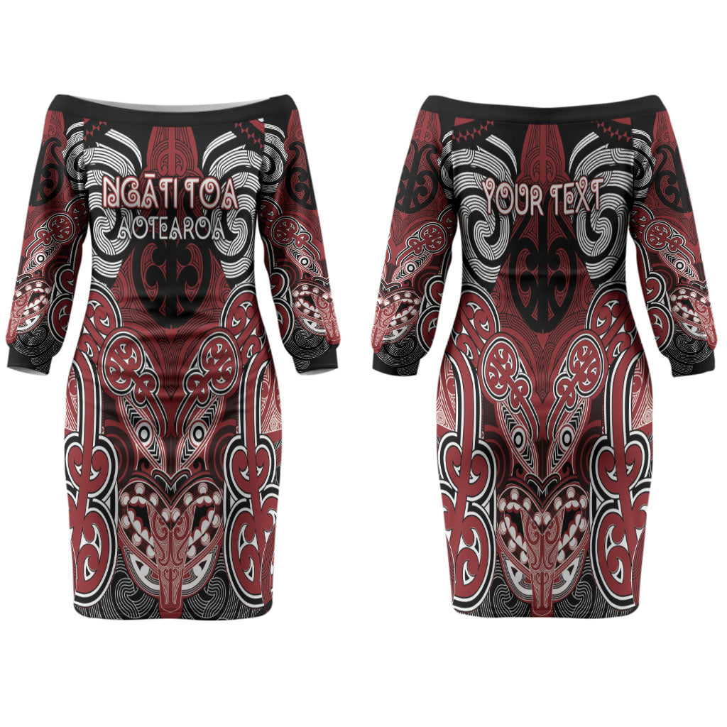 Aotearoa Iwi Ngati Toa Personalised Family Matching Off The Shoulder Long Sleeve Dress and Hawaiian Shirt Maori Kowhaiwhai Pattern