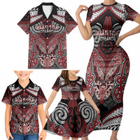 Aotearoa Iwi Ngati Toa Personalised Family Matching Short Sleeve Bodycon Dress and Hawaiian Shirt Maori Kowhaiwhai Pattern