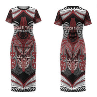 Aotearoa Iwi Ngati Toa Personalised Family Matching Short Sleeve Bodycon Dress and Hawaiian Shirt Maori Kowhaiwhai Pattern